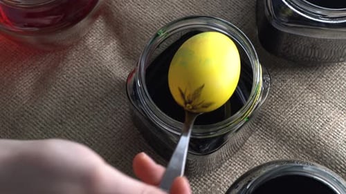 Dyeing Easter Eggs for Family Holiday Celebration