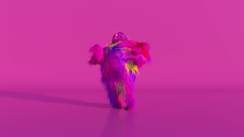 Cheerful Colorful Hairy Cartoon Dancing Character Furry Animal Having Fun Furry Mascot Animation