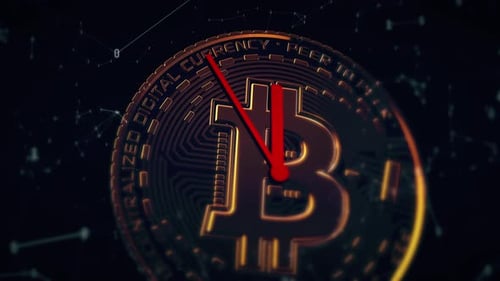 Futuristic Bitcoin Coin with Sweeping Clock Hand
