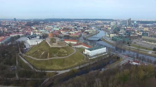 Aerial view of the Gediminas Tower in the old town of Vilnius, Lithuania
