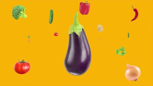 Dynamic 3D Vegetables Floating and Rotating Loop Animation