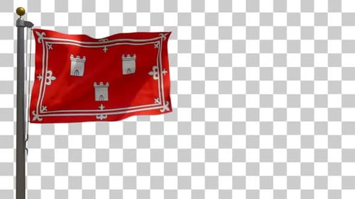 Waving Red Flag with Castle Emblem and Alpha Channel