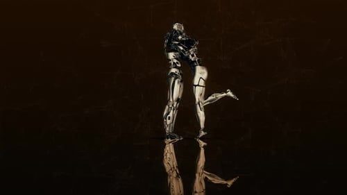 Futuristic Metallic Robots Hugging and Dancing Animation Loop