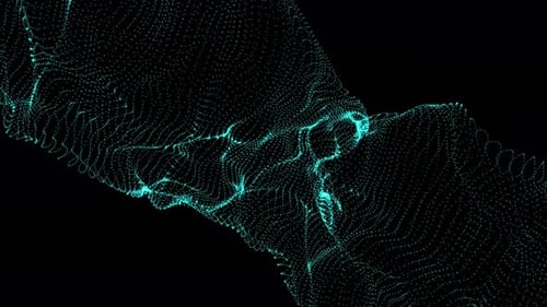 Glowing Particle Wave Moving On Black Background, Futuristic Loop Animation Of Particle Wave