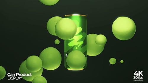 Animated 3D Product Can Mockup with Fluid Spheres