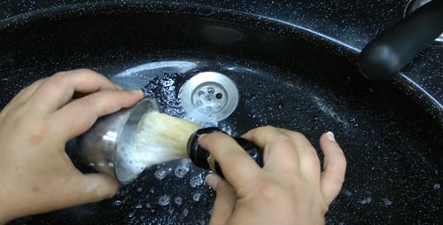 Hands Lathering Shave Cream with Shaving Brush