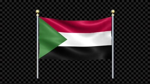 Sudan Flag Waving on Flagpole with Alpha Channel Loop