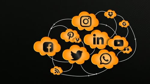 Animated Social Media Icons Connecting in a Cloud Network