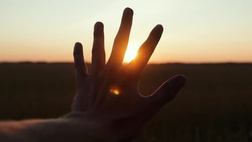Nahaufnahme der männlichen Hand bei Sonnenuntergang