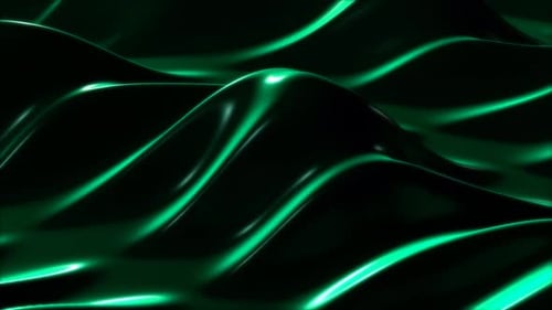 Shiny Iridescent Flowing Green 3D Surface Energy Waves Oscillating - 4K