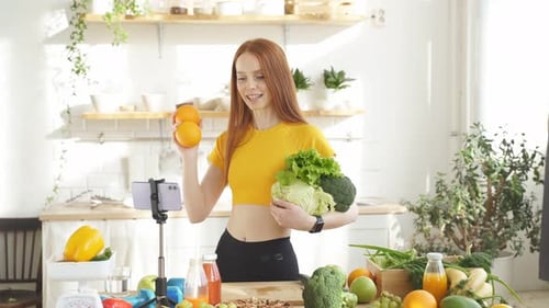 Woman Vlogging about Healthy Eating at Home