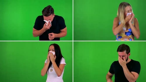 Compilation (Montage) - People Use Handkerchief on Nose - Green Screen Studio