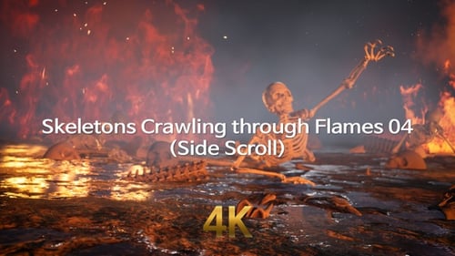 Skeletons Crawling from Fiery Molten Hellscape Background