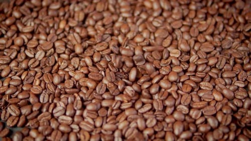 Nahaufnahme duftender braun gerösteter Kaffeebohnen