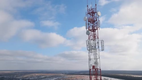 Aerial drone view of tower antenna Telecommunication cell phone