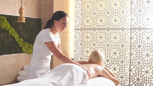 Woman Receiving Back Massage at Tranquil Spa
