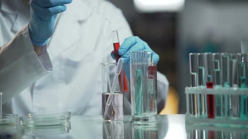 Medical Analyst Doing Biochemical Research of Blood Samples at His Laboratory