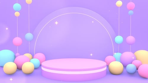 Animated Pastel Podium Stage with Colorful Floating Balls