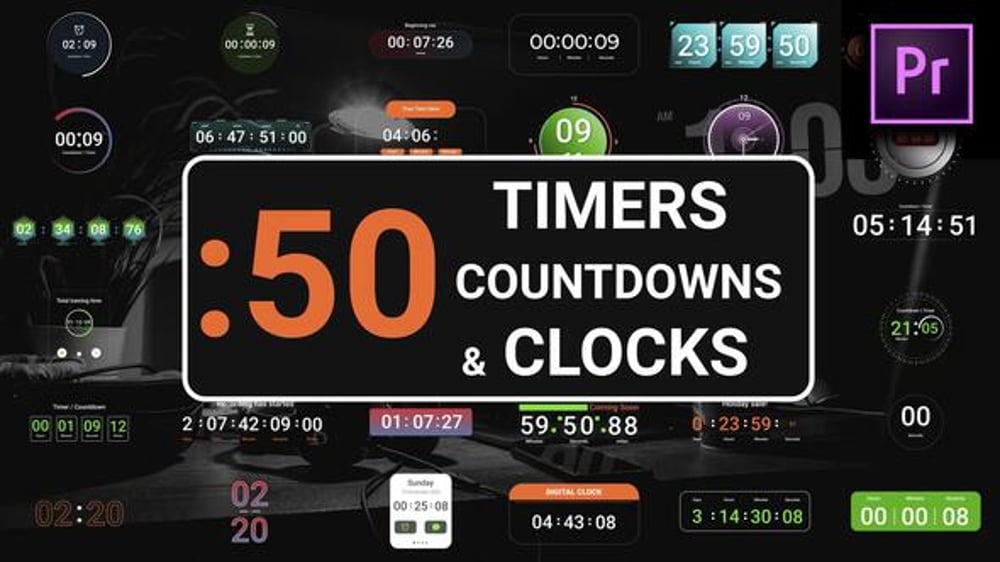 Modern Digital Clock Countdown Timer Motion Graphics Kit, Elements ft ...