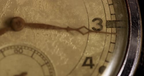 Antique Watch Face with Moving Hands Close-Up