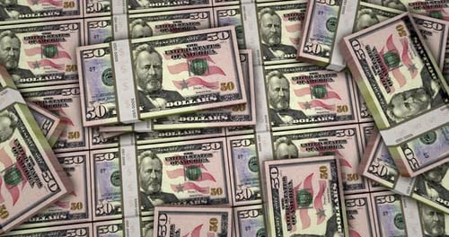 Notas de dinheiro de cinquenta dólares