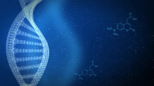 Abstract glittering DNA double helix with depth of field Science Hud 3D.