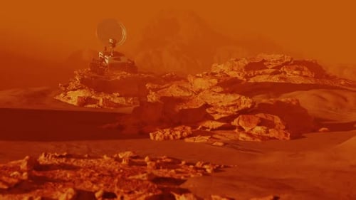 Mars Rover on Red Planet Surface Sitting on Rock