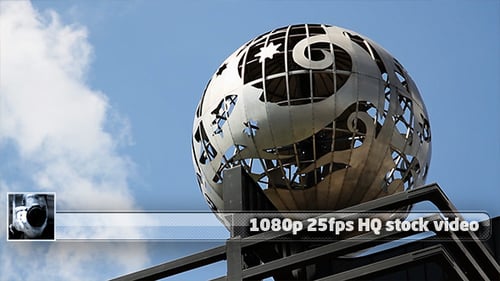Abstract Geometric Metal Globe against a Blue Sky