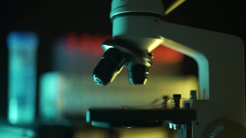 Close Up of a Optical Scientific Microscope in Laboratory