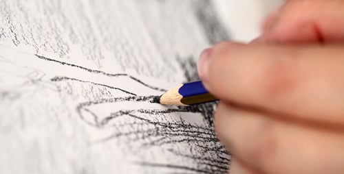 Artist Drawing with Pencil Close Up Detail