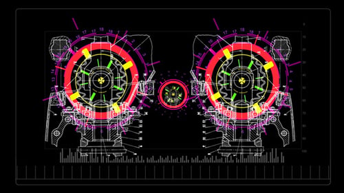 Animated Engine Blueprint with Glowing Neon