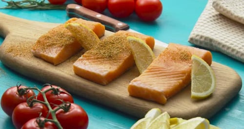 Salmon Fillets Prepared with Lemon and Tomatoes
