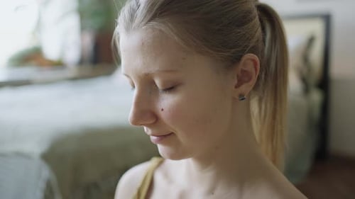 Woman in Close Up Portrait Indoors