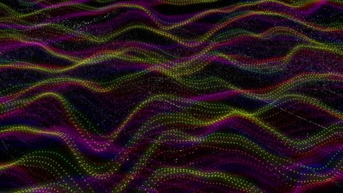 Abstract blue green tech particle wave line background