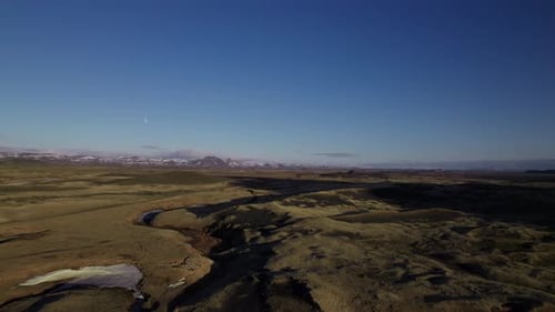 Pedestal Up Shot Showing Vast Landscape in Iceland to the Snowy Mountain Range