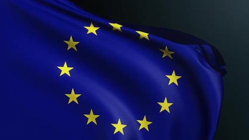 European Union Flag Waving Smoothly on Dark Background