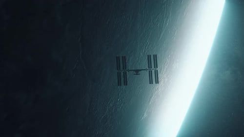 International Space Station ISS Orbiting Over Planet Earth in Outer Space