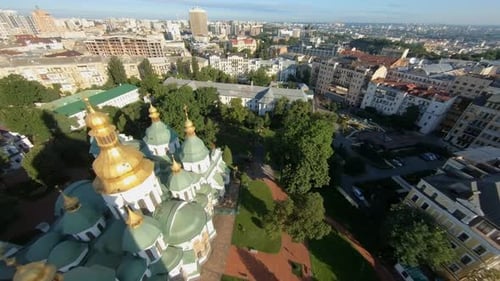 Aerial View of White and Green Domed Church