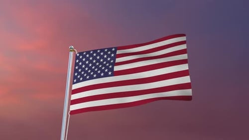 Patriotic USA Flag Waving Against Sunset Sky