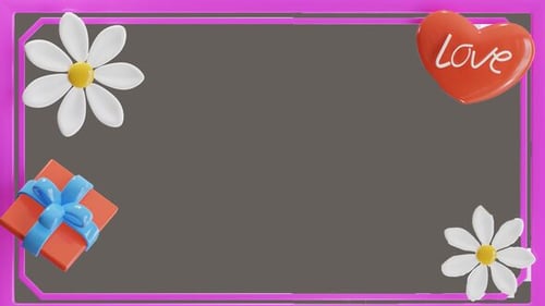 Animated 3D Love Frame with Heart, Gift, and Flowers
