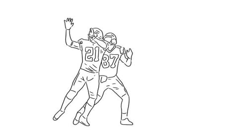 Handgezeichnete American Football-Spieler fangen den Ball auf transparentem Hintergrund