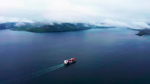 Aerial View of a Container Ship in the Atlantic Ocean