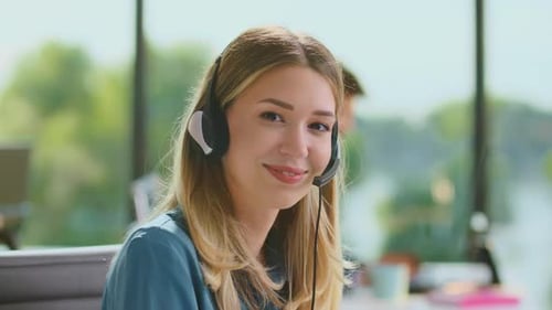 Call centre worker sitting in office