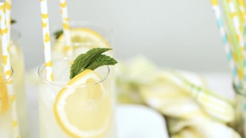 Lemonade with Lemon Slice and Mint Garnish