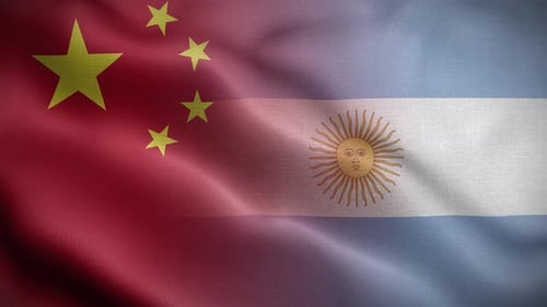 Waving Flags of China and Argentina Together