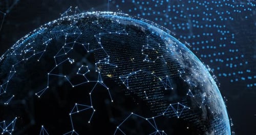 Futuristic Digital Global Network Connection Over Rotating Earth