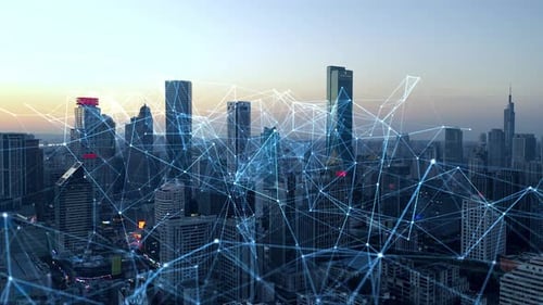 smart Connected city skyline. Futuristic network concept, city Technology.