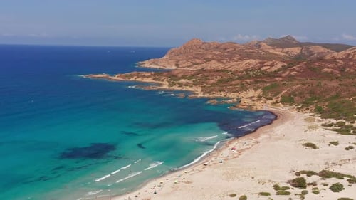 Aerial View of White Sand Beach in a Hot Summer Day
