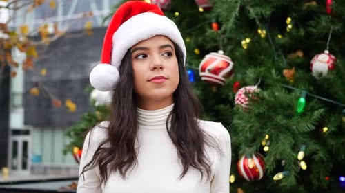Young Woman Celebrates Christmas In The City