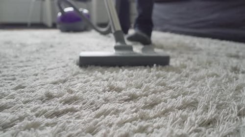 Vacuum Cleaner Cleans Shag Carpet in Home